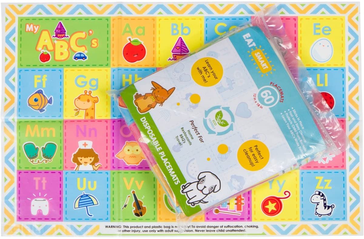 Mulit color up & down English letter design Super Sticky Disposable Placemat for Baby Toddler BPA Free 4 Side Stick On table mat