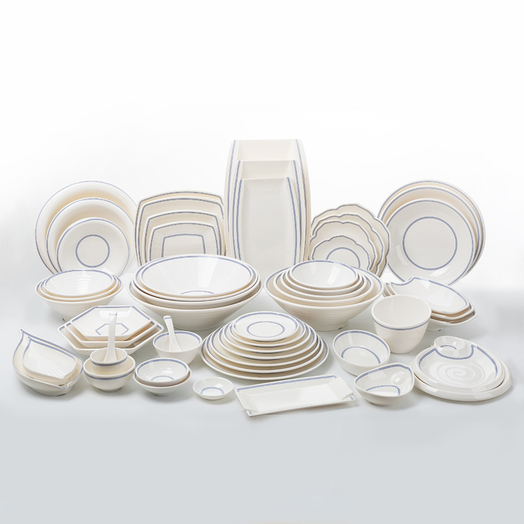 new blue rimmed hotel restaurant melamine dinnerware set