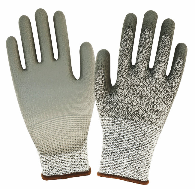 HPPE cut resistant gloves with PU palm coated