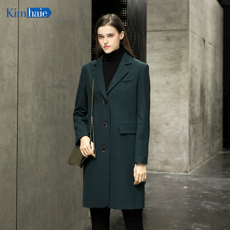Ladies's green winter warm recycled wool long coat