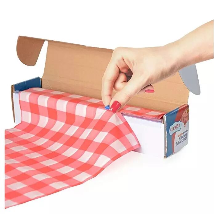 Red check Picnic / Party Disposable Plastic Tablecloth Roll With Self Cutter Box, Printed table cover roll