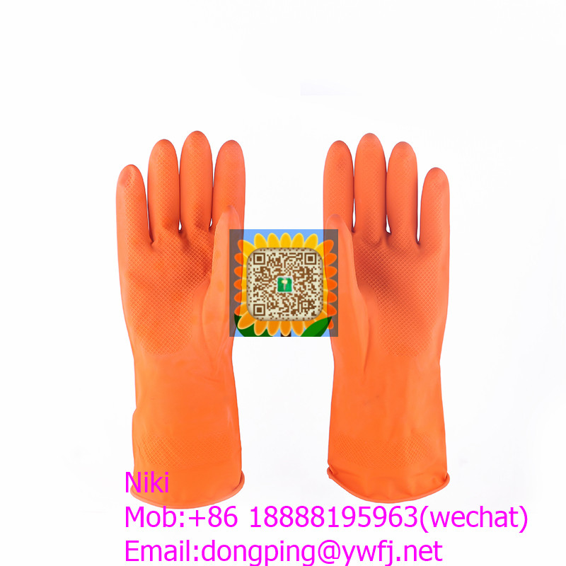 orange color latex rubber kitchen dish washing gloves water proof