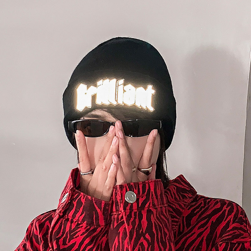 Reflective Embroidery Knitted Beanie Hat