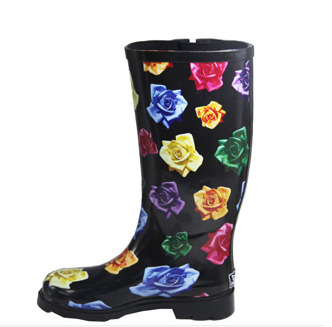 Pretty Waterproof Woman Floral Print Rubber Boots