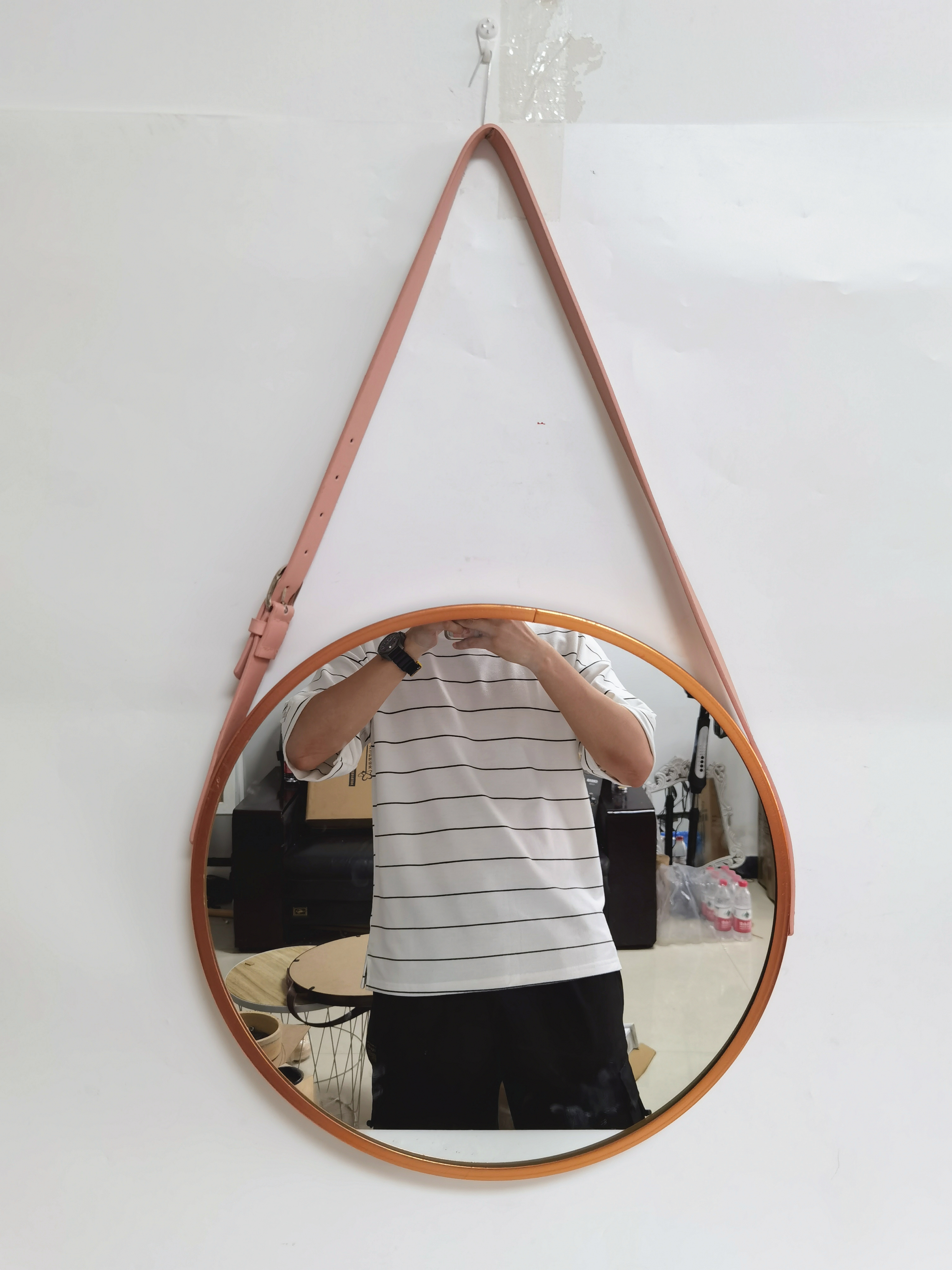 Antique wooden belt wall mounted mirror