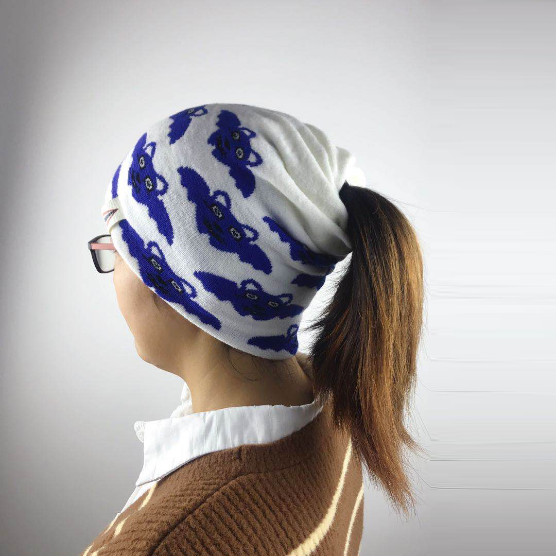 No Pilling Soft Winter Jacquard Neck Warmer Ponytail Hat Beanie Cap