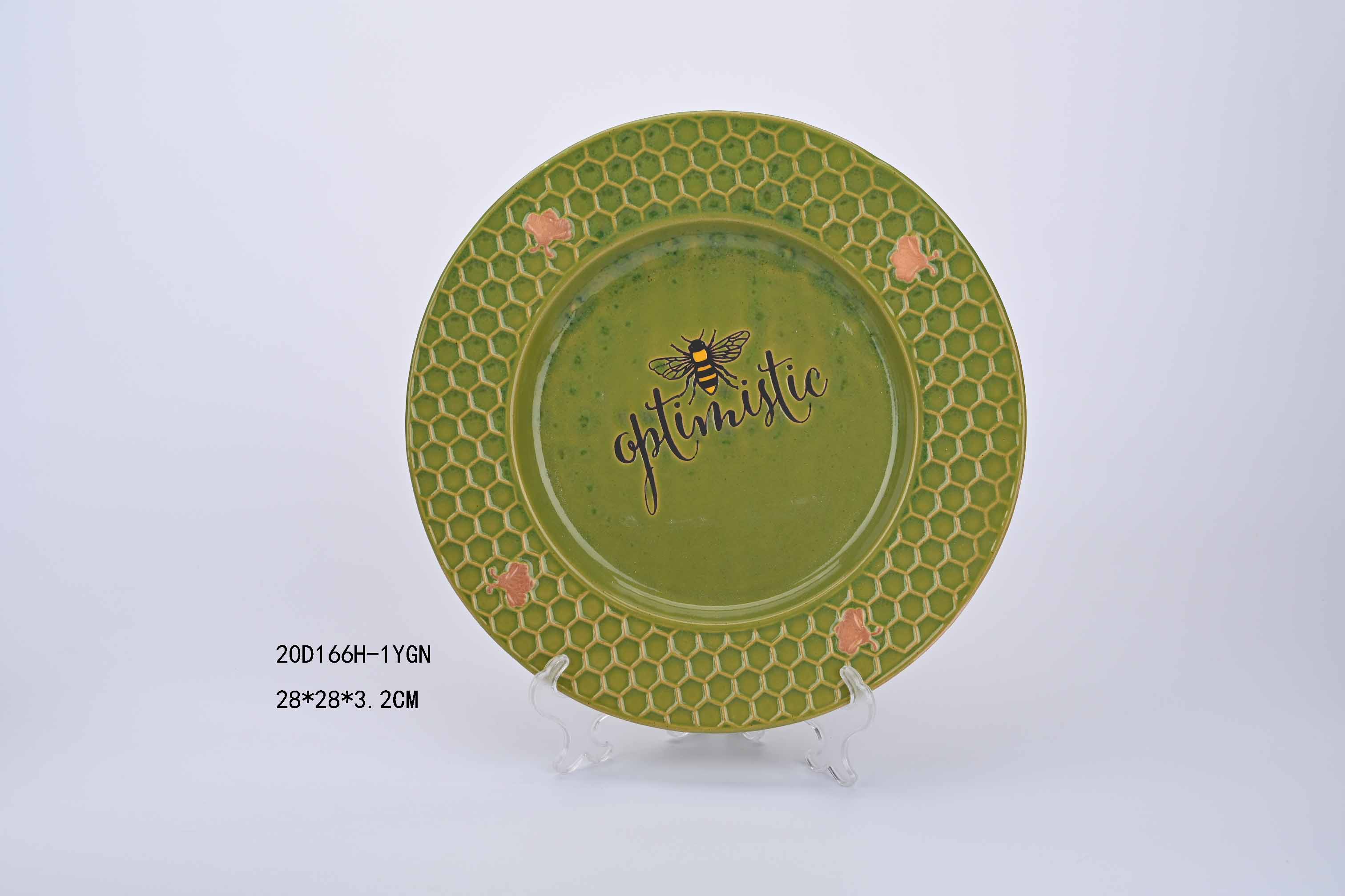Embossed bee plate with silk printing