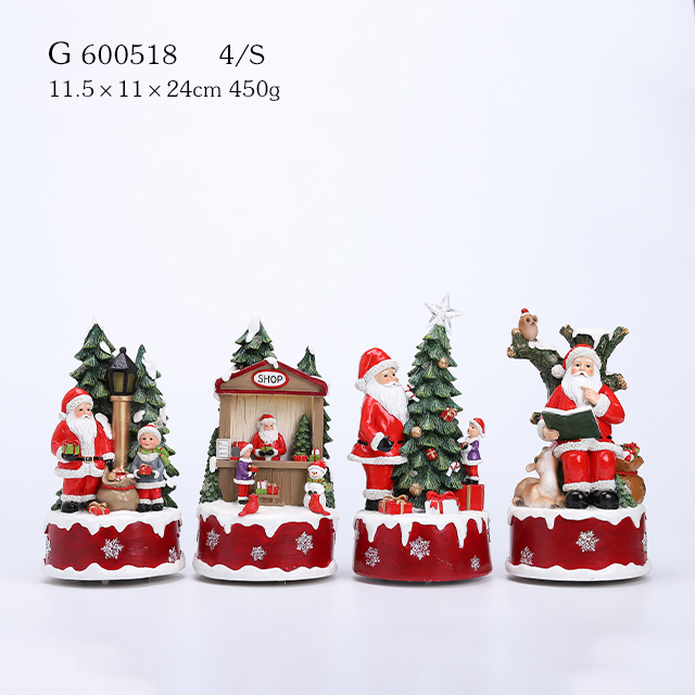 4/A Resin Santa With Tree Music Box plays melody We Wish You A Merry Christmas