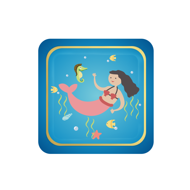 Mermaid Party Supplies 9inches Paper Plate Square