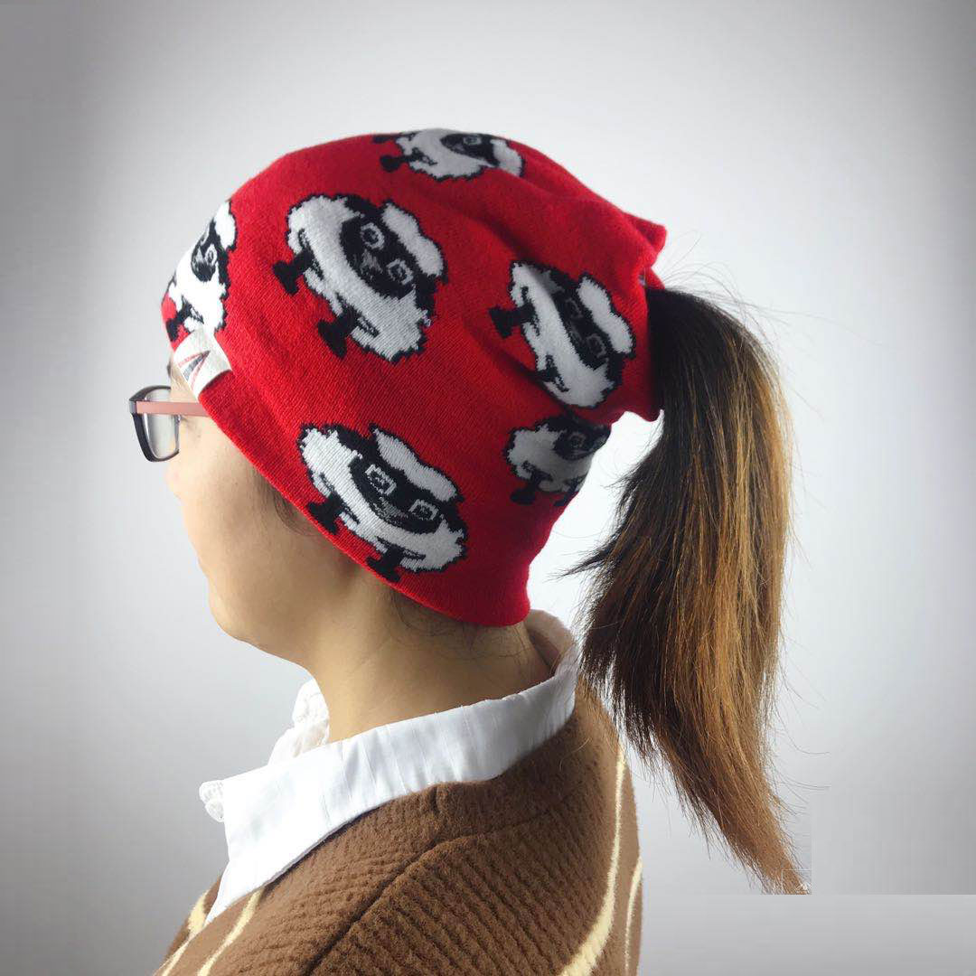 Wholesale Winter Soft Oversize Ponytail Knitted Womens Beanie Hats Neck Warmer Face Masks
