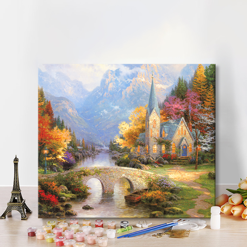 Hand-painted landscape digital oil painting for children and adults