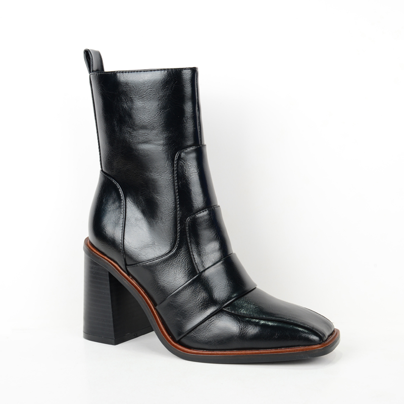 Women fashion low heels ankle boots in balck PU BS208811-06