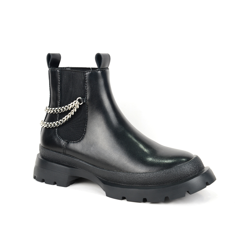 Women fashion low heels ankle boots with shoe lace in balck PU BS20818171-1