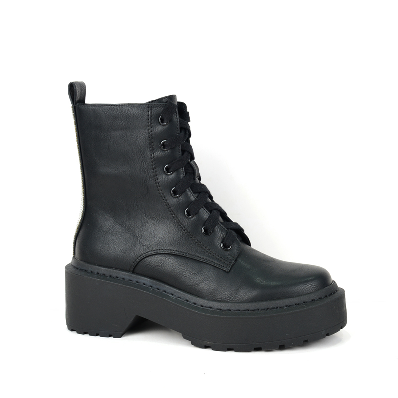 women fashion low heels ankle boots with shoe lace in balck PU BS20812418-1