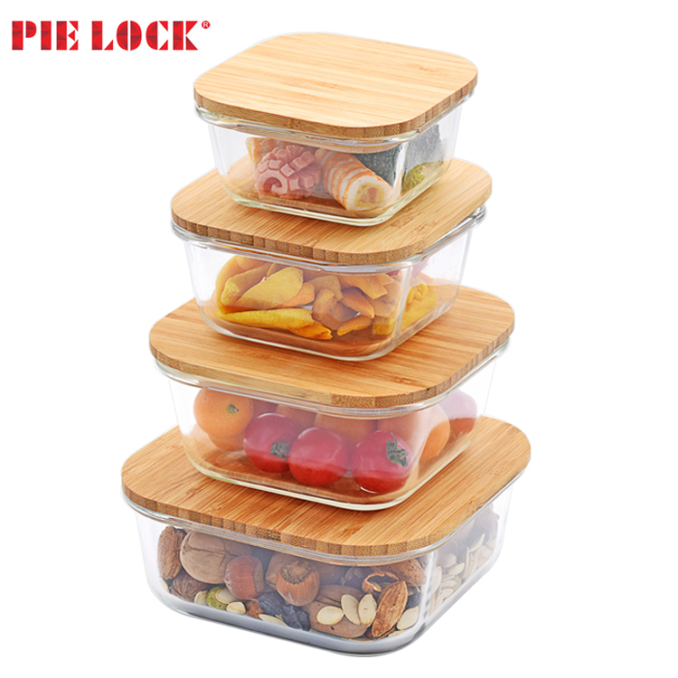 Kitchen containers food storage container bamboo lid/glass food storage containers