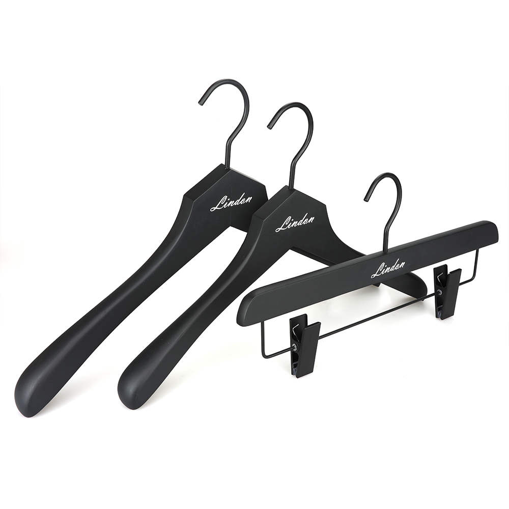 Custom Logo Top Black Wooden Suit Clothing Hanger