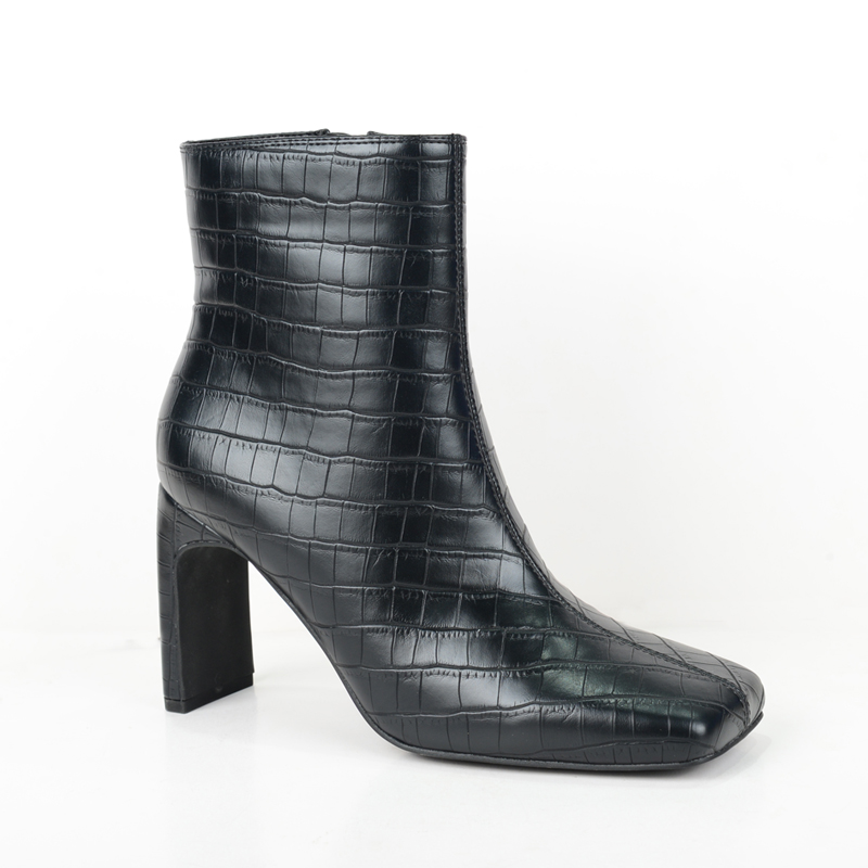 Women fashion square heels square toe ankle boots in balck STONE PU BS2086253-1