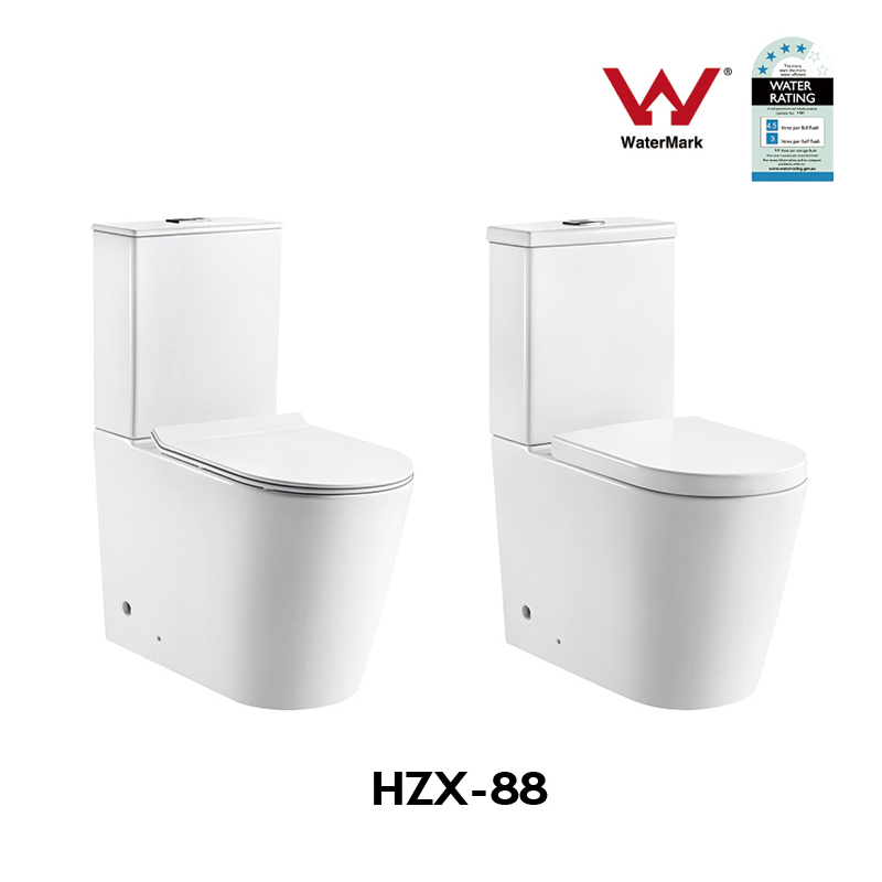 rimless full back to wall washdown toilet, two pieces,P-trap,Watermark, WELS(HZX-88)