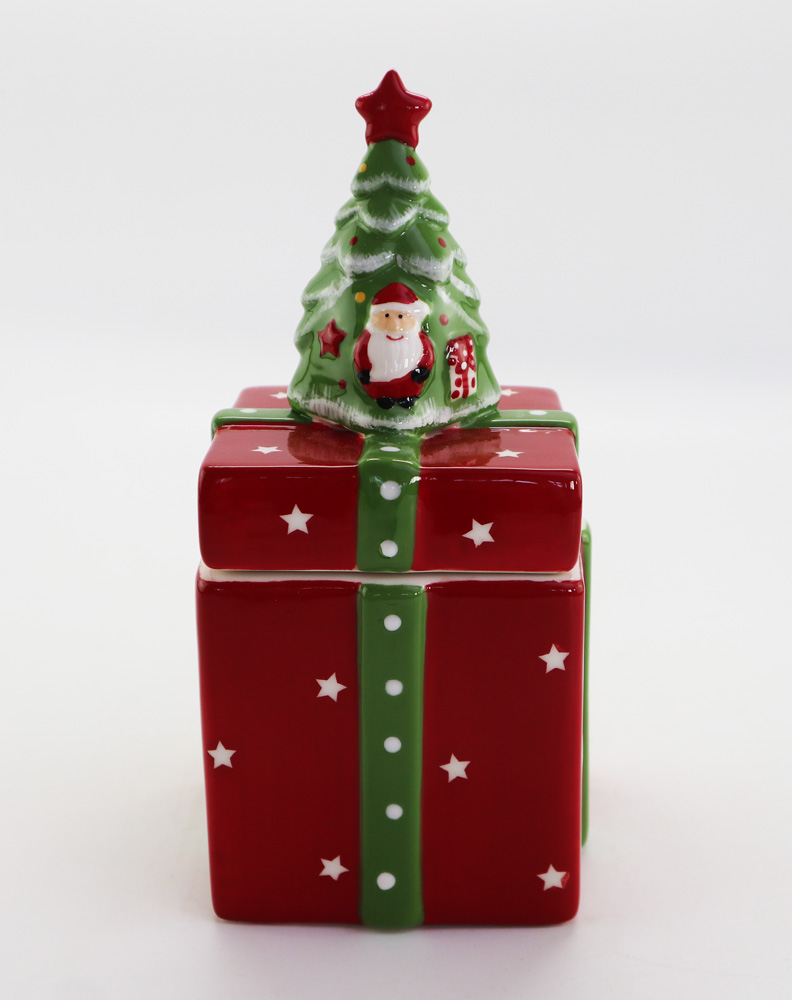 Ceramic christmas gift box cookie jar biscuit canister storage pot