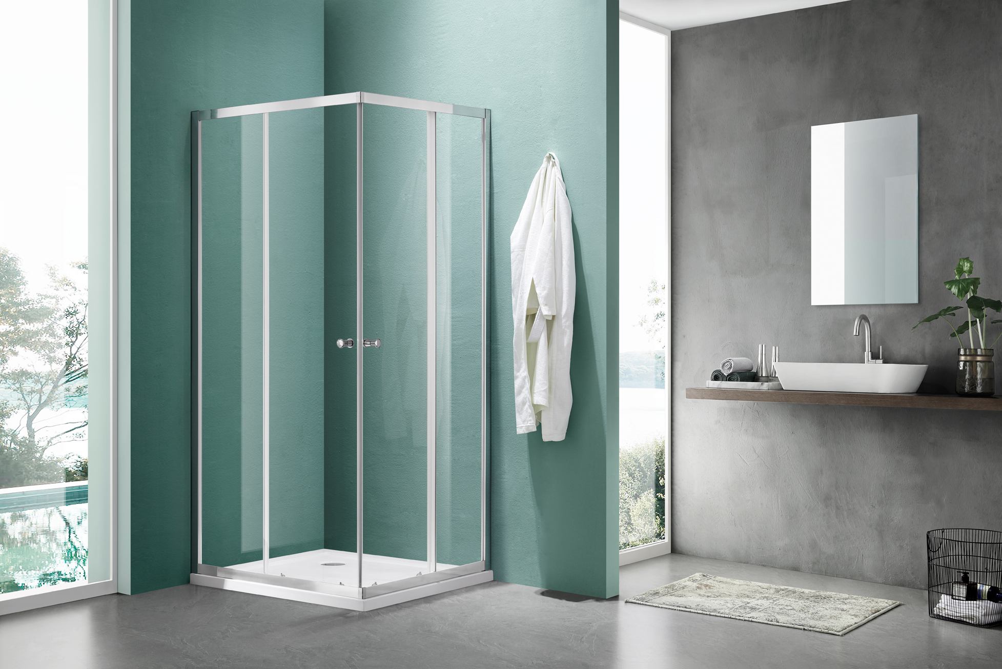 Corner entry sliding door