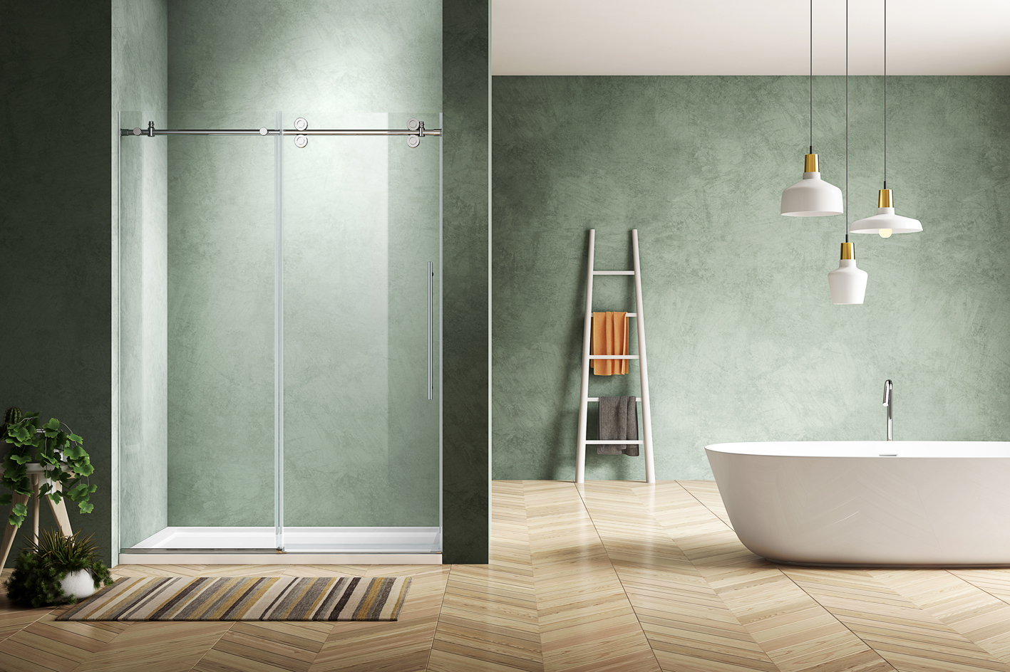 Frameless sliding door with big roller