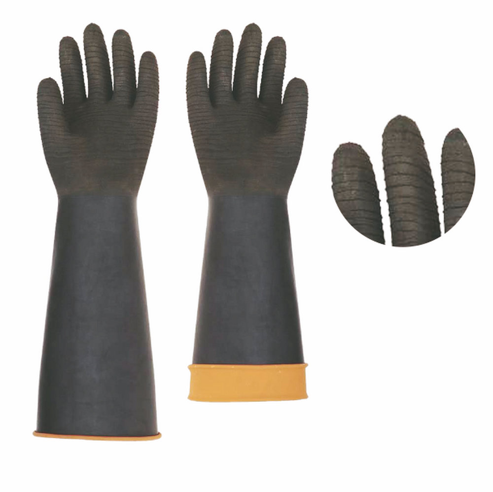 Bi-color Heavy Duty industry latex gloves with crinkle finished