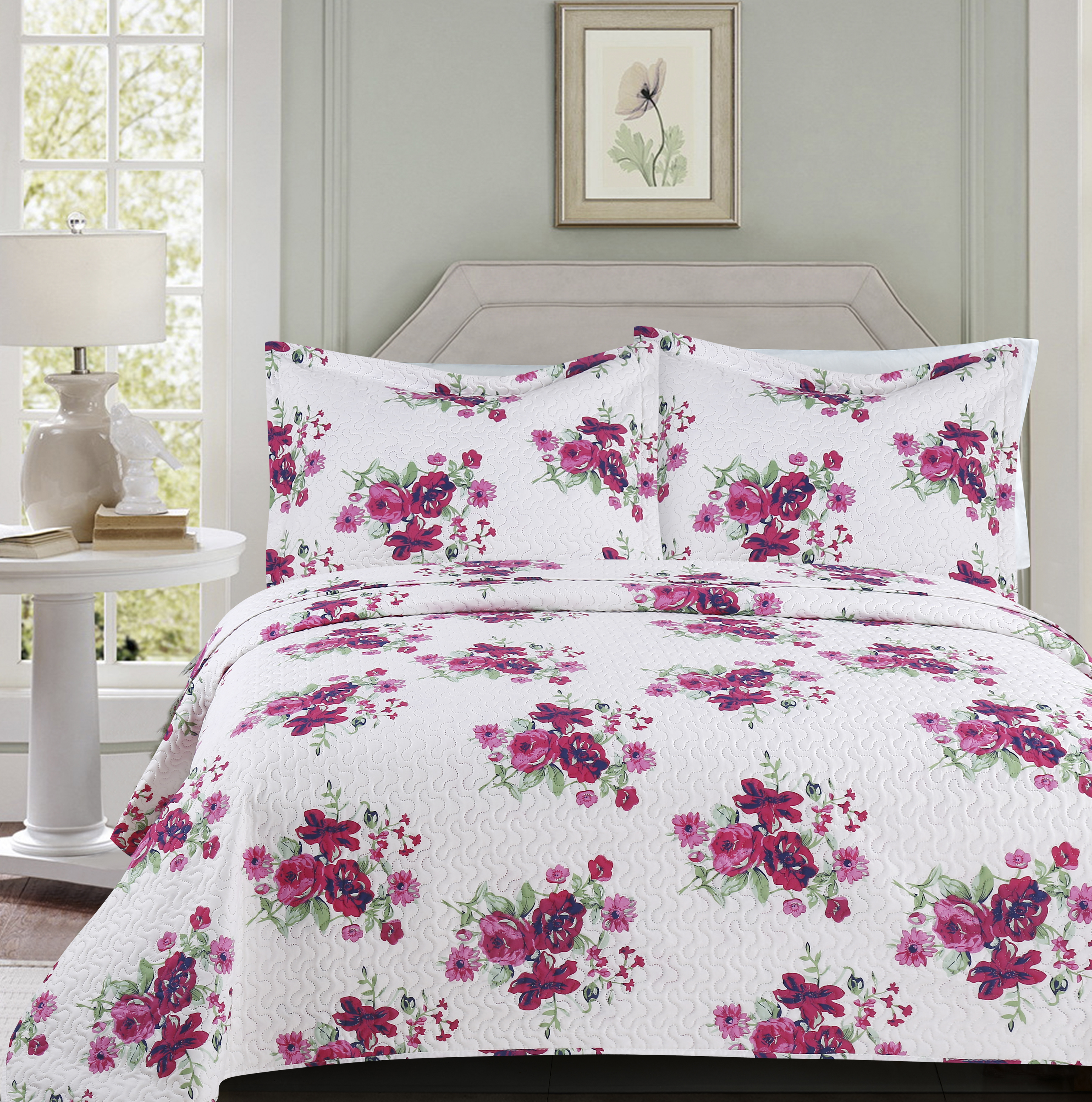 4pc set Rose Printed Pinsonic Bedspread Cover Set