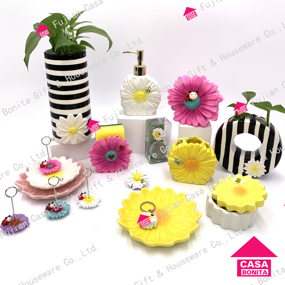 Ceramic & Polyresin Daisy Sponge Holder,planter,lotion Holder,trinket Tray,key Chain Best Seller New Arrivals