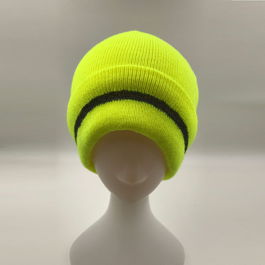 Custom Acrylic Knit Stripe Reflective Beanie Winter Thermal hats