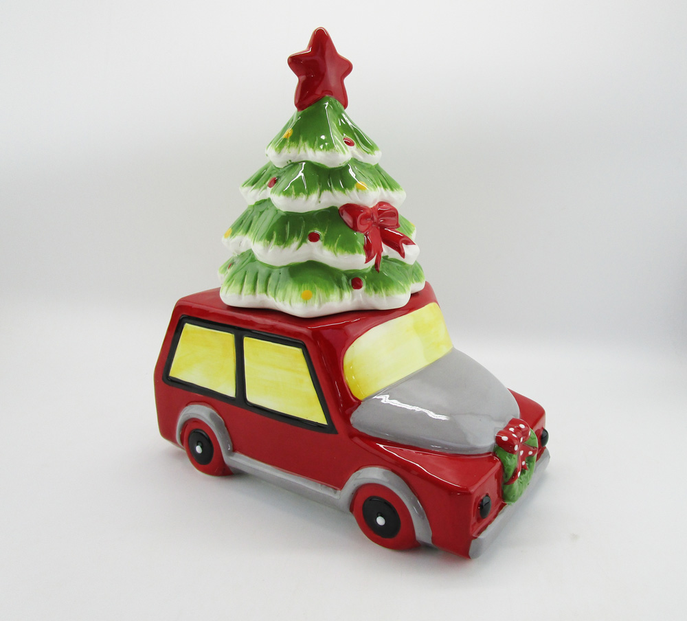 ceramic christmas car biscuit canister cookie jar storage pot