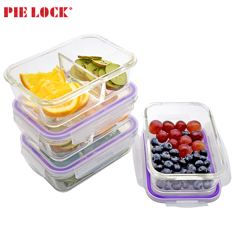 (4-pack 28 oz.) Glass meal prep lunch containers, with bpa free airtight snap locking lids, prep, freeze, reheat, bake