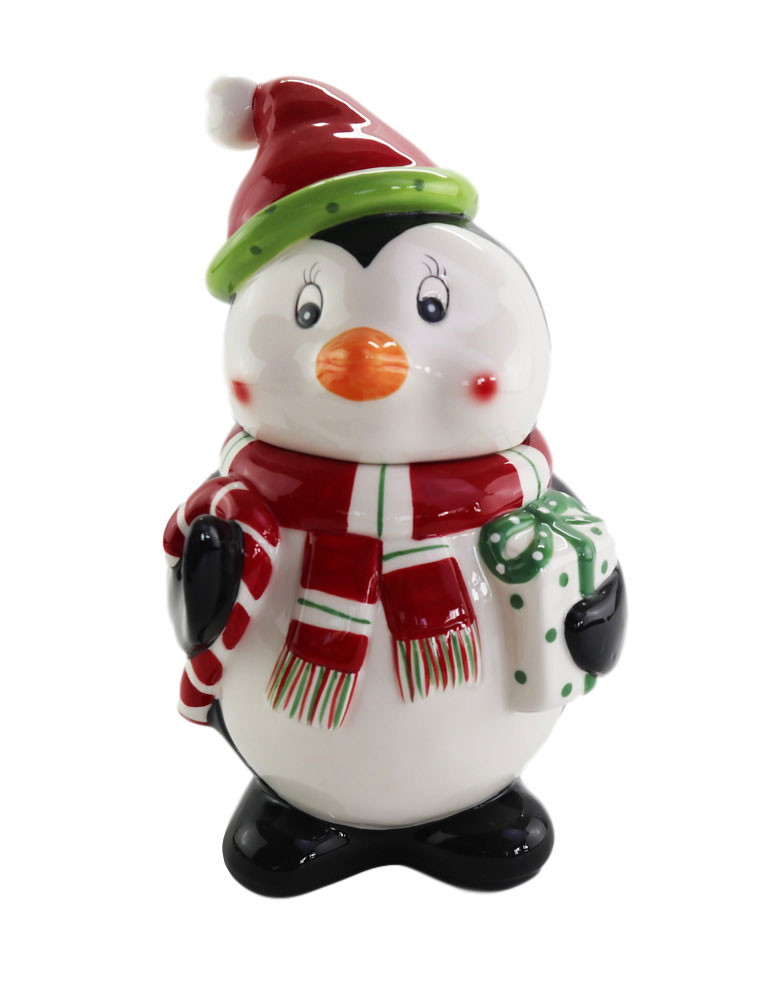 ceramic christmas penguin cookie jar biscuit canister storage pot