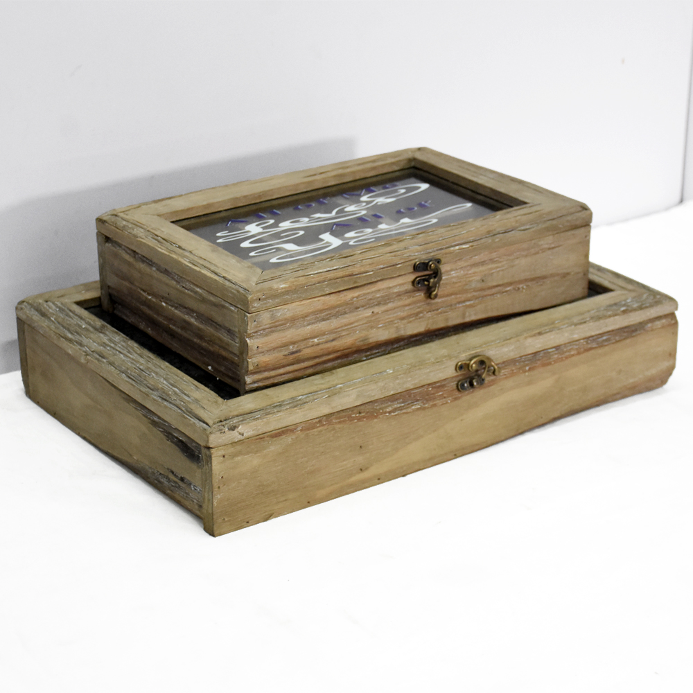 5-Compartment Vintage Natural Wood Craft Square Tea Storage Box, Rustic Wood Jewelry Storage Organizer Box