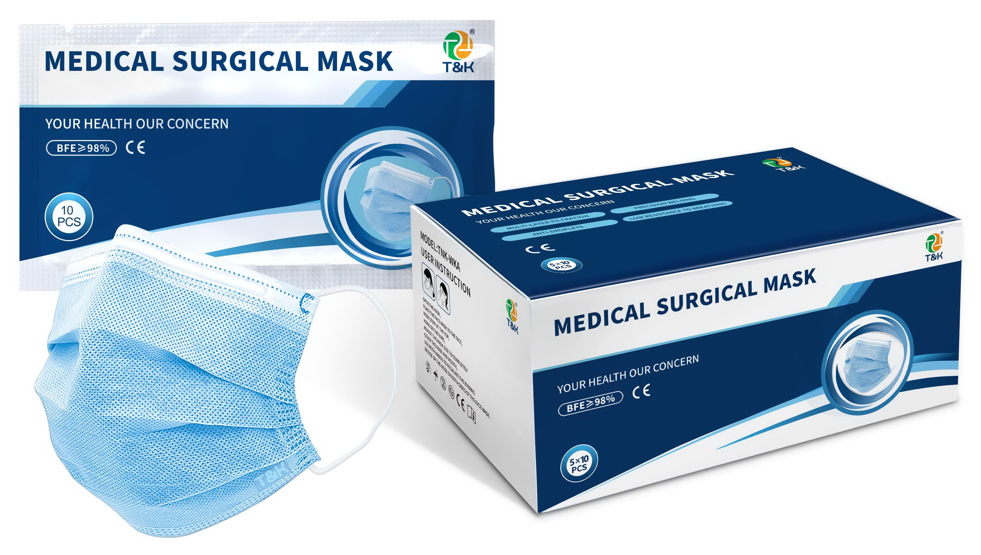 3 Ply Disposable Medical Surgical Mask (EN14683 Type IIR, Ear Loop)
