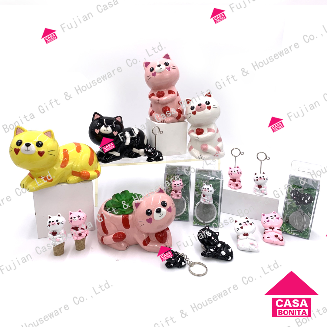 Polyresin Cat Money Box,magnet,namecard Holder,planter,key Chain,bottle Stopper Best Seller New Arrivals