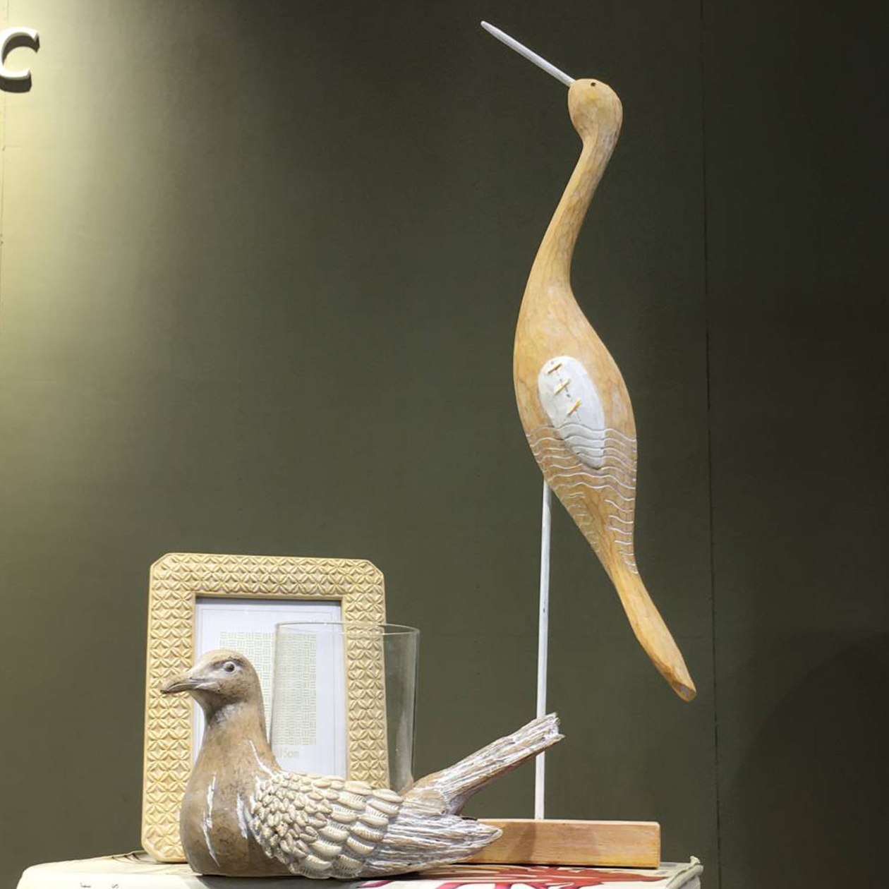 sea-gull candle holder with glass cup