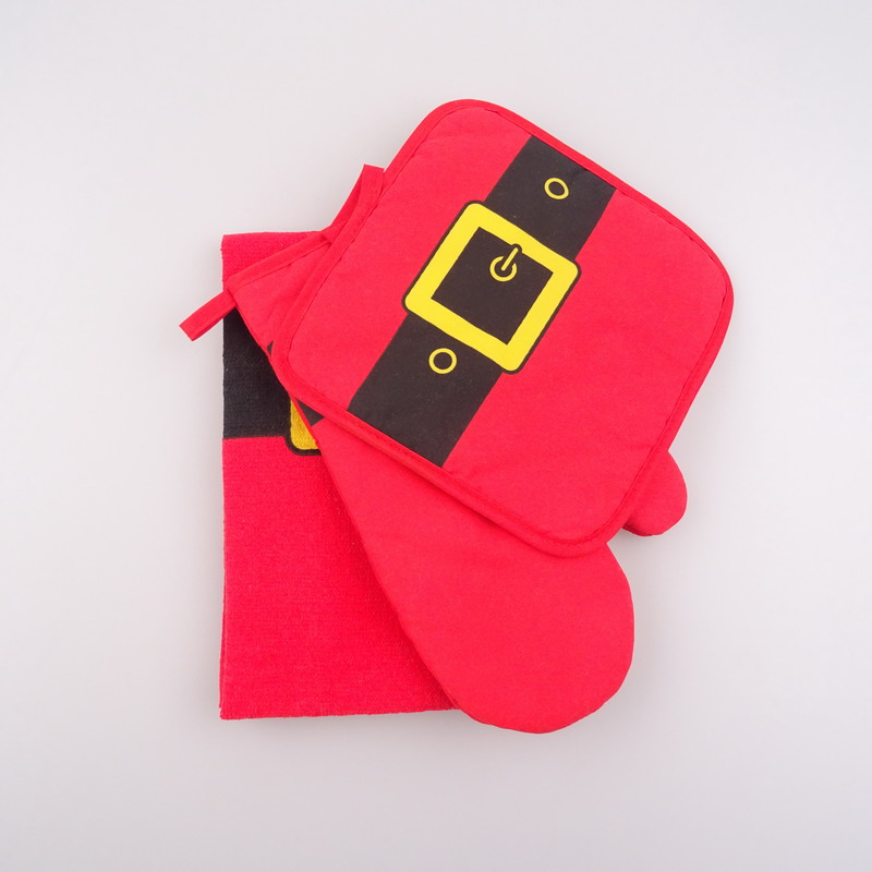 Santa belt Christmas 3 pcs kitchen sets glove pot holder towel sets