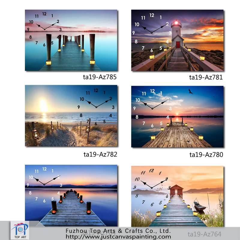 LED canvas painting with clock Landscape architecture Still life Buddha ocean canvas painting