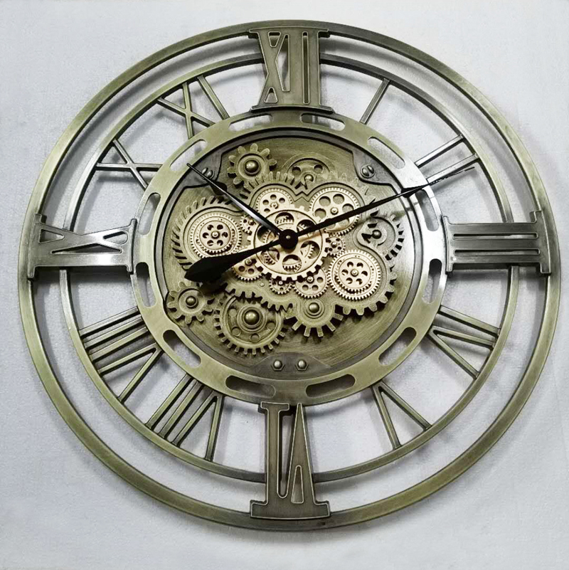 80cm patent industrial Steampunk cog moving gear skeleton metal Wall Clock
