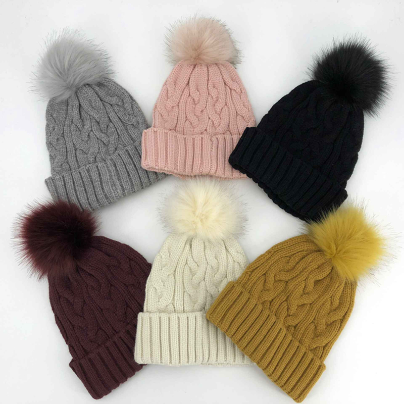 kid hat fashionable autumn and winter knitting hat with pompom