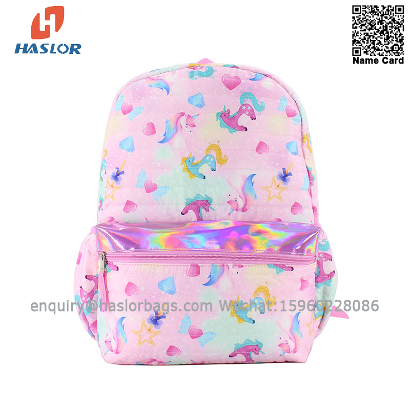 01 Good quality wonder Unicorn pattern kids bag Quilted School Backpack 16" for school girls
