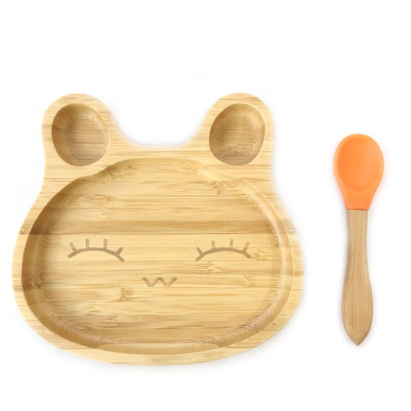 Rabbit bamboo baby plate with silicone suction base