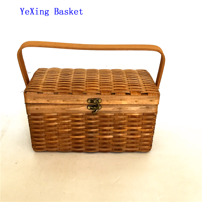 Honey color chipwood picnic basket