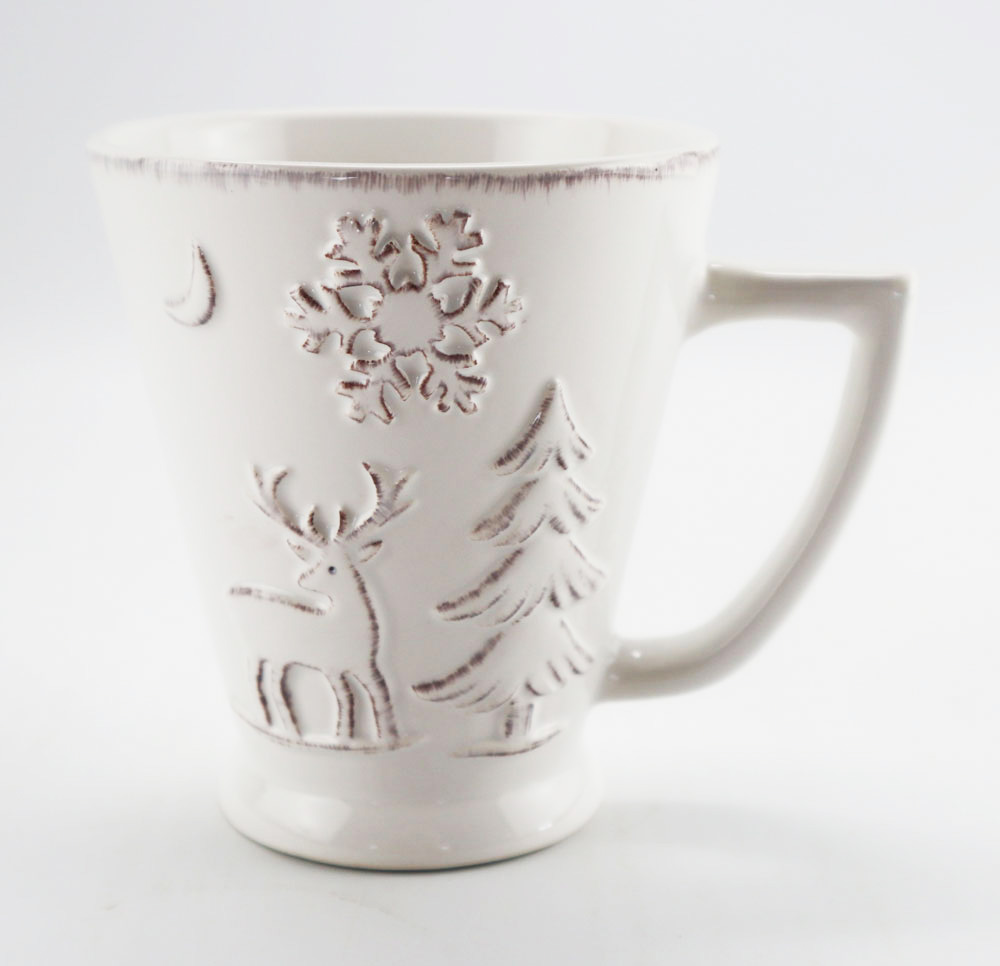 Embossed design with antiqued white glazed finish cup,mug