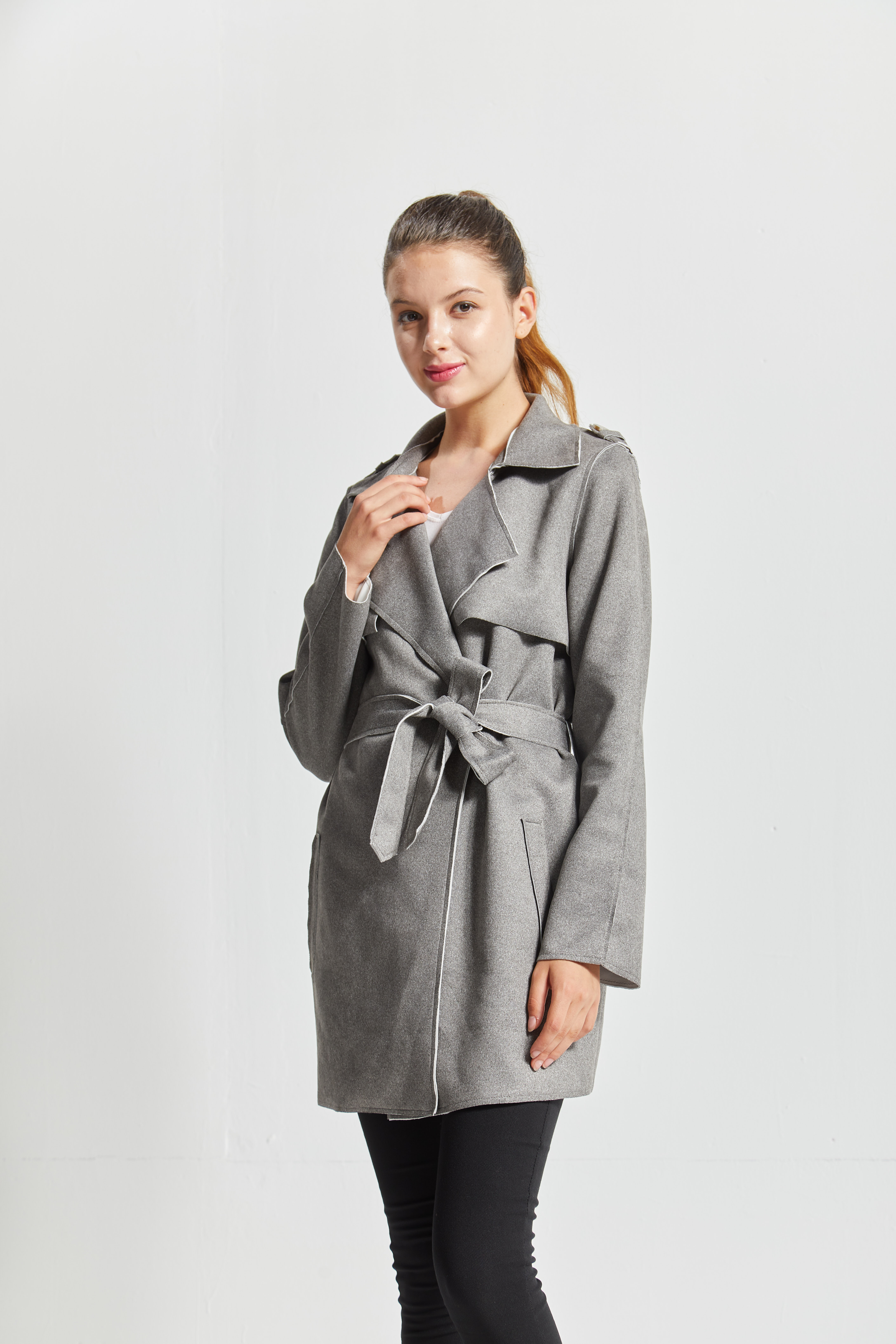New design custom ladies long coat suede women trench coats for ladies