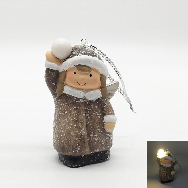 Ceramic christmas decoration angel girl shape hanging ornament with led light
