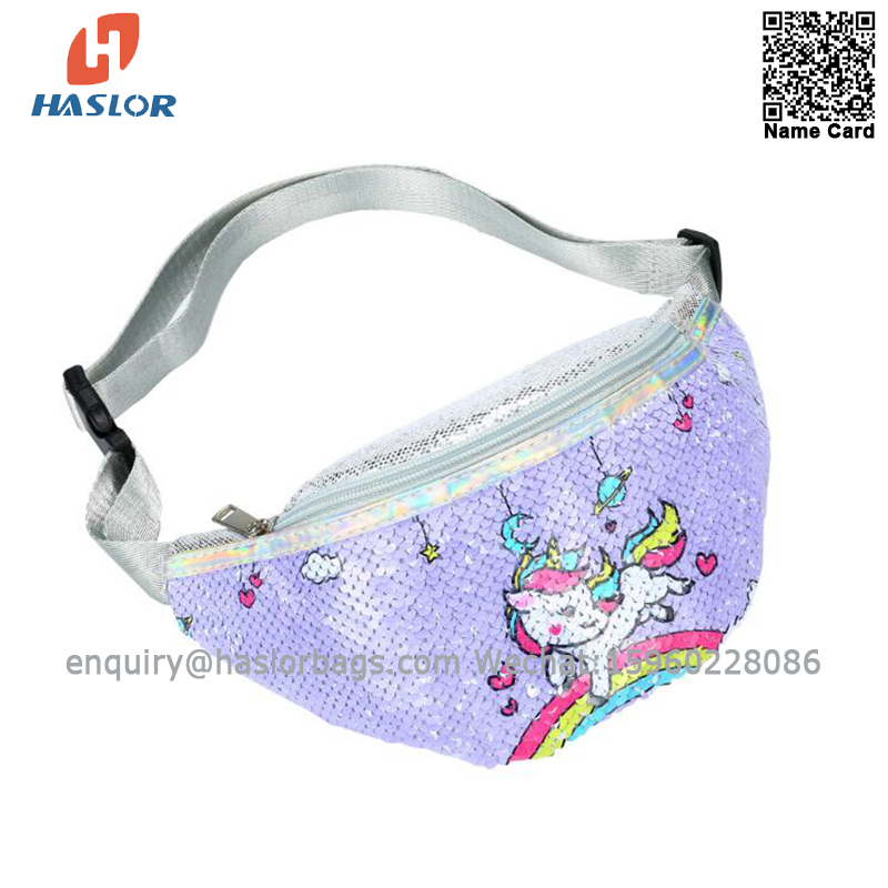 0119 W Haslor Girl’s Fanny Pack， Cute sequin Kids Travel Waist Bag ，Crossbody Belt Bag