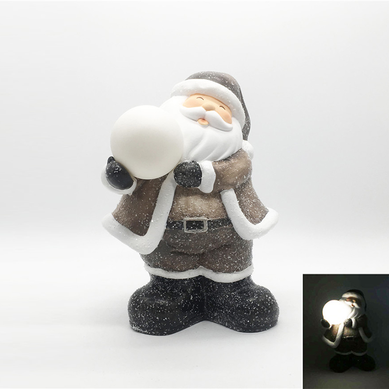 Ceramic christmas decoration santa claus holding lighted ball shap ornament