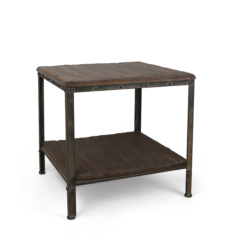 Wooden And Metal End Table In Square