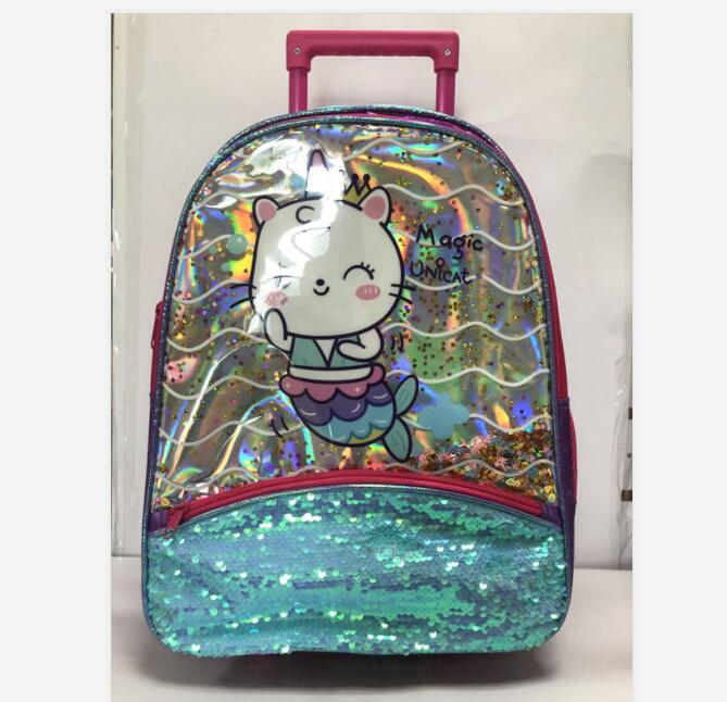 Clear PVC sequins kids trolley bag